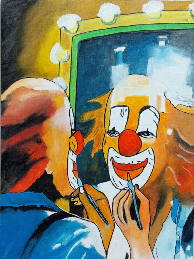 469 Clown painting his self in the mirror